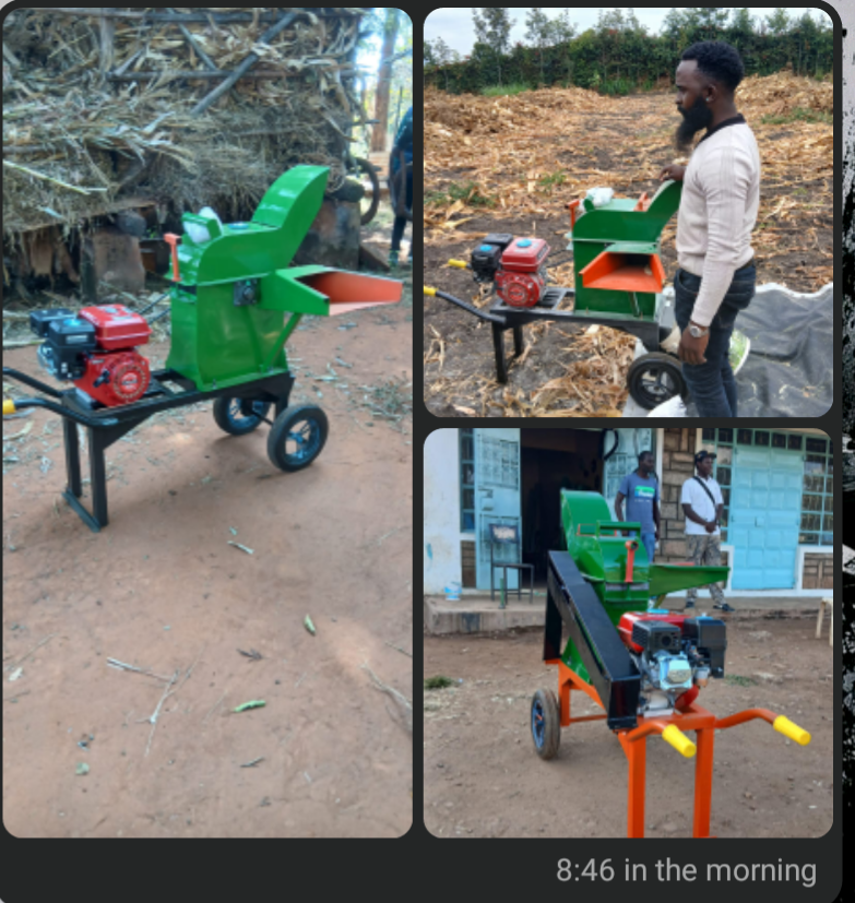 Petrol driven silage chopper built by Silver Pro Machinery, shown in the field and at the shop